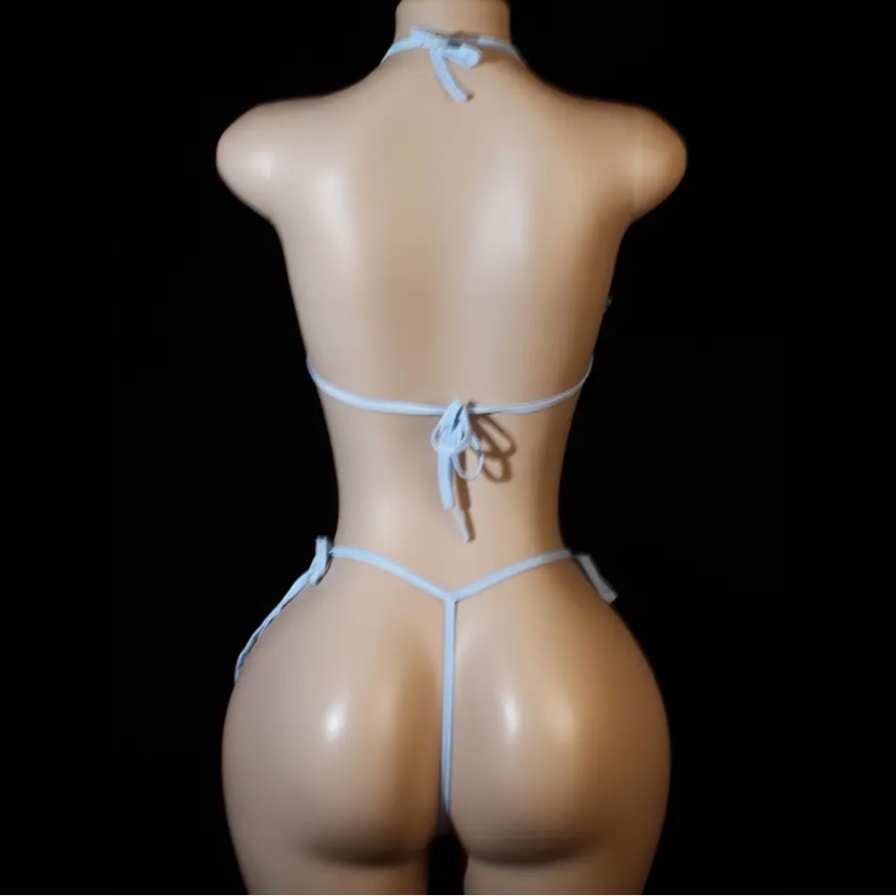 Light Blue, Hollowed Strand, Lingerie Set - Picture 2 of 9